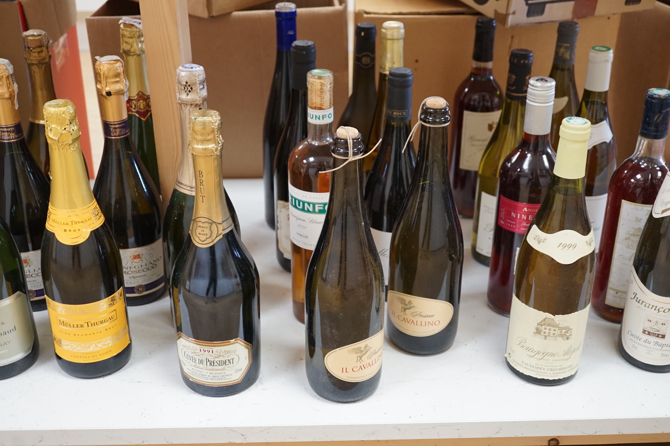 Twenty Four bottles of mixed wine to include Muller Thurgau, Congliano Prosecco and Duc De Raybaud. Condition - fair, storage history unknown